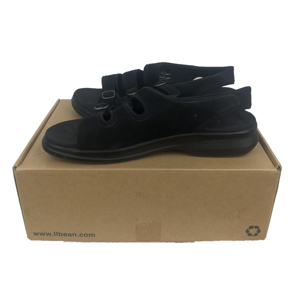 L.L. Bean Womens Sandals Size 8 Medium Triple Strap Adjustable Black Suede Shoes - Picture 9 of 10